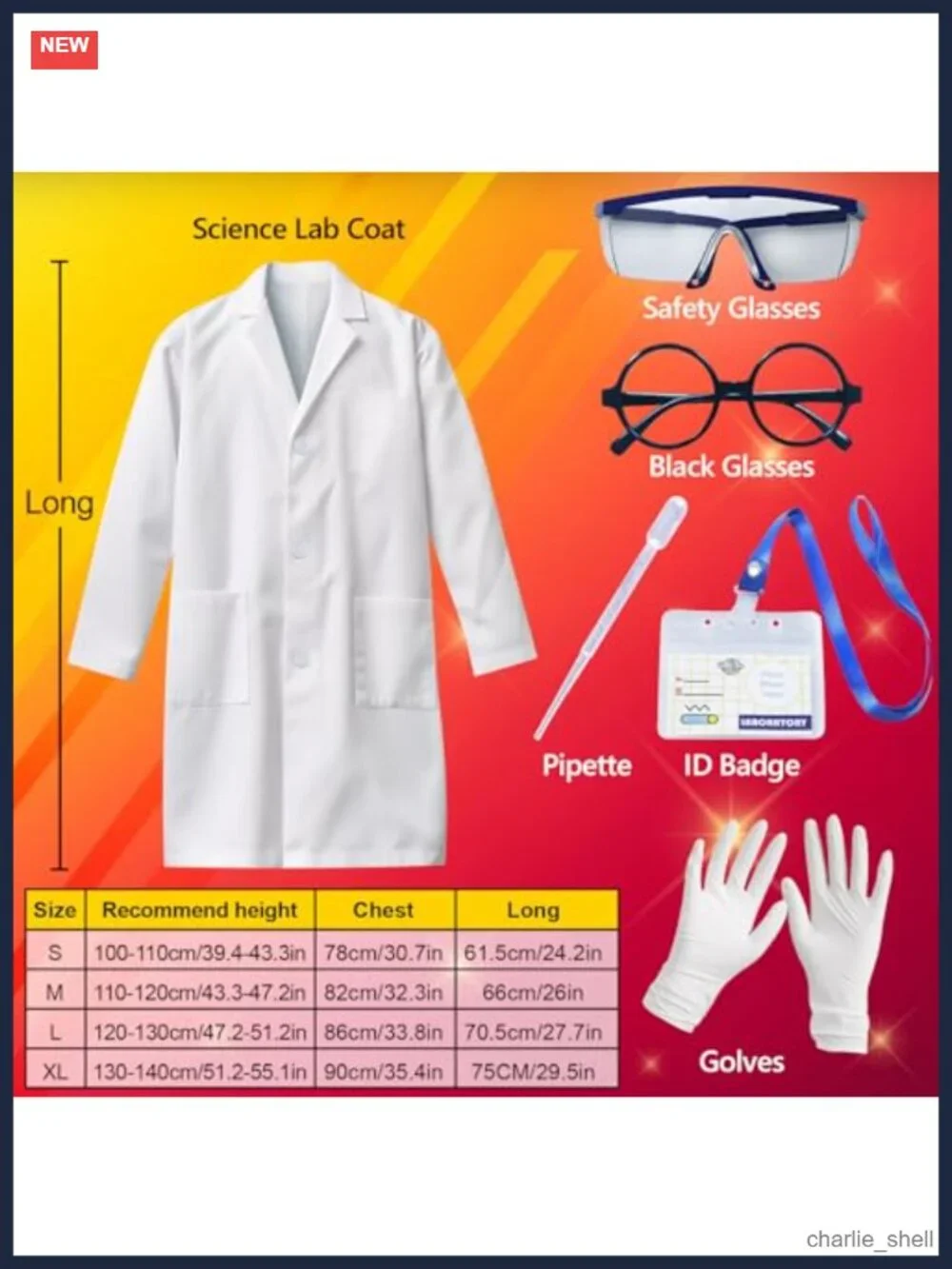 Kids Scientist Costume Lab Coat Pretend Play Set Goggles Gloves ID Card